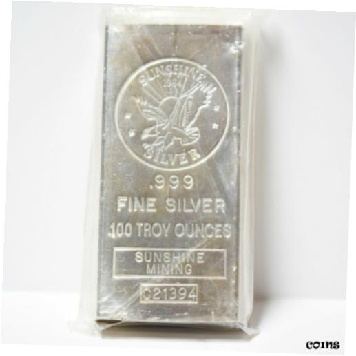 【極美品/品質保証書付】 アンティークコイン 銀貨 Sunshine Mining 100-oz .999 Silver Bar Original Sealed Plastic w/ holes toning 送料無料 sof-wr-009980-105