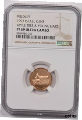 ڶ/ʼݾڽա ƥ    [̵] Israel 1993 New Sheqel gold Young hart animal NGC Proof 69UC 0.1oz gold. Wildlif