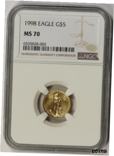 【極美品/品質保証書付】 アンティークコイン コイン 金貨 銀貨 [送料無料] 1998 Gold Eagle $5 Tenth-Ounce MS 70 NGC 1/10 oz.