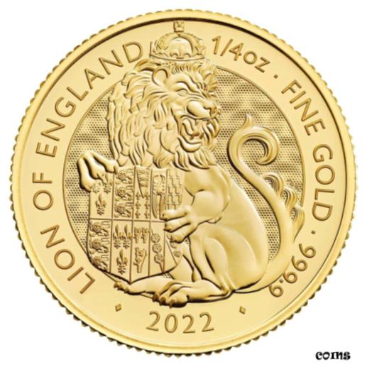 【極美品/品質保証書付】 アンティークコイン 金貨 2022 U.K. 25 Pound 1/4 oz Gold Tudor Beast Lion of England BU 送料無料 gof-wr-009999-59