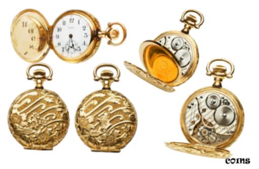 【極美品/品質保証書付】 アンティークコイン 金貨 Illinois 1912 14K Gold 0s size Pocket Watch [送..