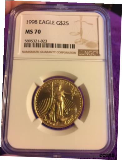 【極美品/品質保証書付】 アンティークコイン 金貨 1998 $25 1/2oz Gold Eagle MS70 NGC [送料無料] #got-wr-009999-8562