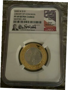 2000 $10 アメリカ議会図書館 NGC PF 69 UC ドン・エバーハート サイン入り #12000 $10 Library of Congress NGC PF 69 UC Don Everhart Signed #1