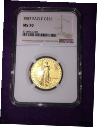 【極美品/品質保証書付】 アンティークコイン 金貨 1987 $25 1/2oz Gold Eagle MS70 NGC [送料無料] #got-wr-009999-9999