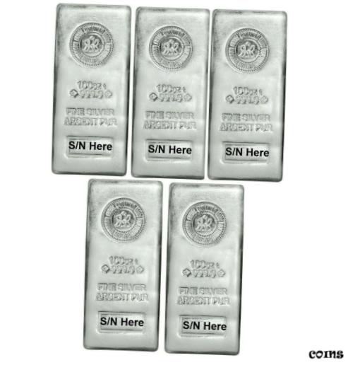 【極美品/品質保証書付】 アンティークコイン 銀貨 Lot of 5 - 2022 Royal Canadian Mint RCM 100 oz Silver Bar .9999 Fine Silver [送料無料] #sof-wr-010018-268