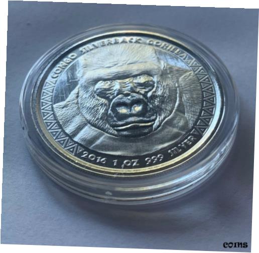 【極美品/品質保証書付】 アンティークコイン コイン 金貨 銀貨 [送料無料] 2016 Republic of Congo Prooflike Silverback Gorilla 1 oz Silver Coin in capsule!