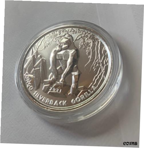 【極美品/品質保証書付】 アンティークコイン コイン 金貨 銀貨 [送料無料] 2021 Republic of Congo Proof-like Silverback Gorilla 1oz Silver Coin in capsule!