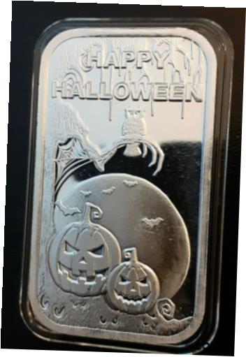 【極美品/品質保証書付】 アンティークコイン コイン 金貨 銀貨 [送料無料] Silvertowne Happy Halloween Frightful Night 1 oz .999 Silver Bar In Capsule