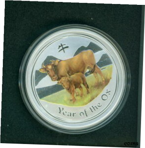 2009 年 $1 1 ドル旧暦牛年 1 オンスオーストラリアのカラー化されたシルバーコイン!2009 $1 ONE DOLLAR LUNAR YEAR OF OX 1 Oz. COLORIZED SILVER COIN AUSTRALIA !