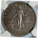  アンティークコイン 銀貨 1903 PHILIPPINES US Administration Eagle Silver 20 Centavos Coin NGC i105789  #sct-wr-010071-1083