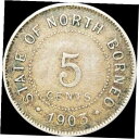 【極美品/品質保証書付】 アンティークコイン コイン 金貨 銀貨 [送料無料] 1903 State of North Borneo 5 Cents KM #5 Foreign Coin Better Type