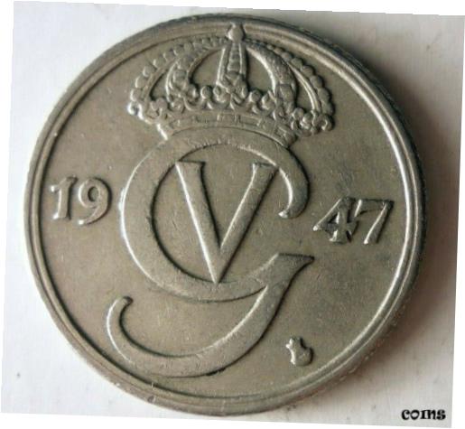 楽天金銀プラチナ　ワールドリソース【極美品/品質保証書付】 アンティークコイン コイン 金貨 銀貨 [送料無料] 1947 SWEDEN 50 ORE - Excellent Coin - FREE SHIP - BARGAIN BIN #25