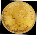 1947年 SO ゴールド チリ 100 ペソ 紋章 コイン 状態 新品 PL1947 SO GOLD CHILE 100 PESOS COAT OF ARMS...