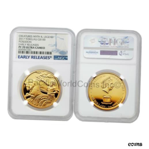 【極美品/品質保証書付】 アンティークコイン 金貨 Tokelau 2017 Creatures Myth & Legend Poseidon $100 Gold NGC PF70 ULTRA CAEMO ER [送料無料] #got-wr-010165-342