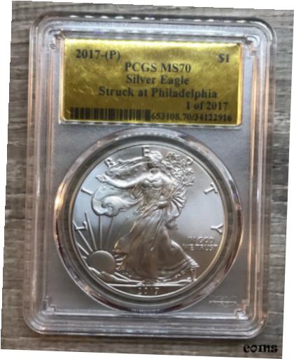 ڶ/ʼݾڽա ƥ    [̵] 2017-P American Silver Eagle ~ PCGS MS70 ~ Gold Foil Label (ZA~300)