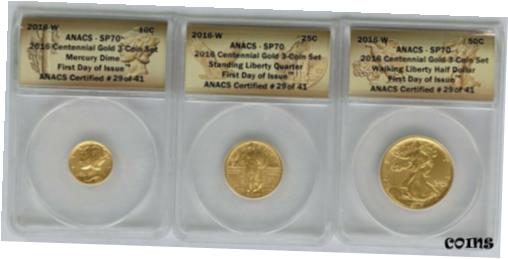 ڶ/ʼݾڽա ƥ  2016-W ANACS 100th Centennial Gold 3-Coin Set Half Quarter Dime SP70 FDOI #29/41 [̵] #gcf-wr-010166-97