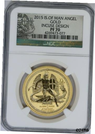 【極美品/品質保証書付】 アンティークコイン 金貨 2015 NGC 1 oz Gold Isle of Man Angel Proof PF70 Incuse Design [送料無料] #got-wr-010167-106