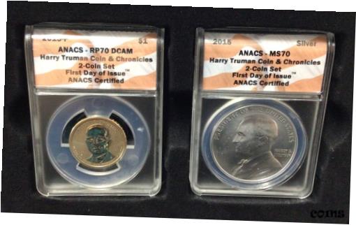 ڶ/ʼݾڽա ƥ    [̵] 2015 Truman Coin &Chronicle 2 Coin Set ANACS MS70 &RP70DCAM Reverse Proof FDOI