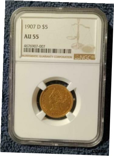 【極美品/品質保証書付】 アンティークコイン コイン 金貨 銀貨 送料無料 1907D Liberty Head 5 gold, NGC AU55