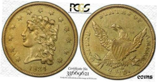 【極美品/品質保証書付】 アンティークコイン 金貨 SS CENTRAL AMERICA RARE 1834 CLASSIC HEAD $2.50 ..