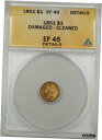 yɔi/iۏ؏tz AeB[NRC RC   [] 1851 Liberty Gold Dollar Coin $1 ANACS EF 45 Damaged Cleaned Details