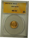 【極美品/品質保証書付】 アンティークコイン 金貨 1902 Liberty Head Quarter Eagle $2.50 Gold Coin ANACS MS-62 (Better) [送料無料] #gcf-wr-010175-2274