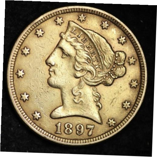 yɔi/iۏ؏tz AeB[NRC RC   [] 1897 Gold Liberty $5 Dollar Half Eagle CHOICE AU+/UNC FREE SHIPPING E421 KHEM