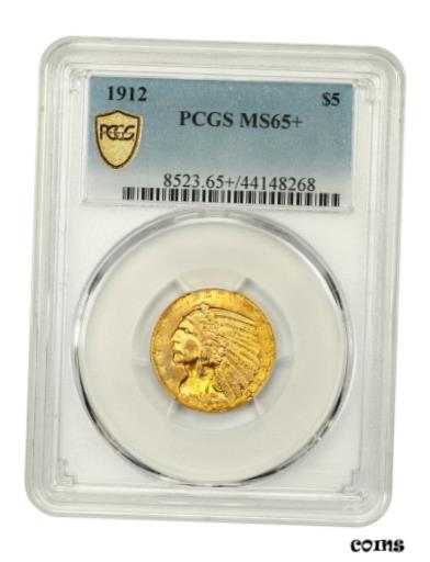 【極美品/品質保証書付】 アンティークコイン 金貨 1912 $5 PCGS MS65+ Incredible Luster - Indian Half Eagle - Gold Coin [送料無料] #gct-wr-010175-3028