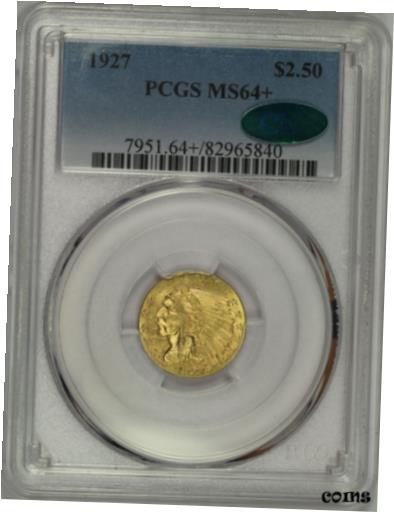 【極美品/品質保証書付】 アンティークコイン 金貨 1927 $2.5 Indian Head Gold Quarter Eagle PCGS MS64+ CAC Retained Die Cud Error [送料無料] #got-wr-010175-3513 2