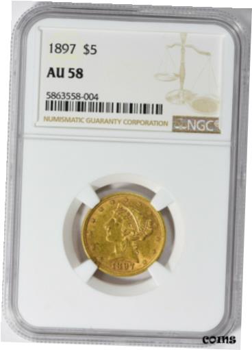 【極美品/品質保証書付】 アンティークコイン 金貨 1897 LIBERTY HEAD HALF EAGLE $5 GOLD NGC AU58 [送料無料] #got-wr-010175-3808