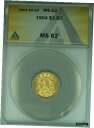 【極美品/品質保証書付】 アンティークコイン 金貨 1904 Liberty Quarter Eagle $2.50 Gold Coin ANACS MS-62 Looks Undergraded [送料無料] #gcf-wr-010175-4118