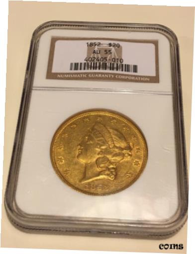 【極美品/品質保証書付】 アンティークコイン 金貨 1852 AU55 NGC Liberty Double Eagle $20 Gold Coin eyeclean very nice (no PCGS) [送料無料] #gct-wr-010193-1151