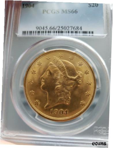 【極美品/品質保証書付】 アンティークコイン 金貨 1904 $20 Gold Liberty Double Eagle PCGS MS66 Gem Graded Philadelphia coin [送料無料] #gct-wr-010193-1637