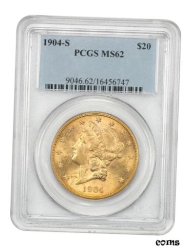 1904-S $20 PCGS MS62 - 素晴らしい光沢! - リバティーダブルイーグル - ゴールドコイン1904-S $20 PCG..