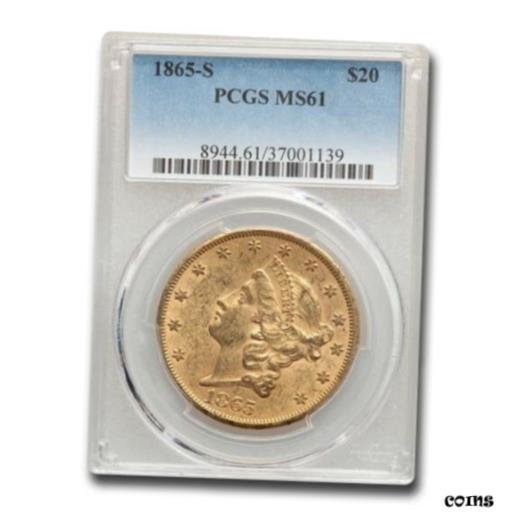 【極美品/品質保証書付】 アンティークコイン 金貨 1865-S $20 Liberty Gold Double Eagle MS-61 PCGS - SKU#194912 [送料無料] #got-wr-010193-2659