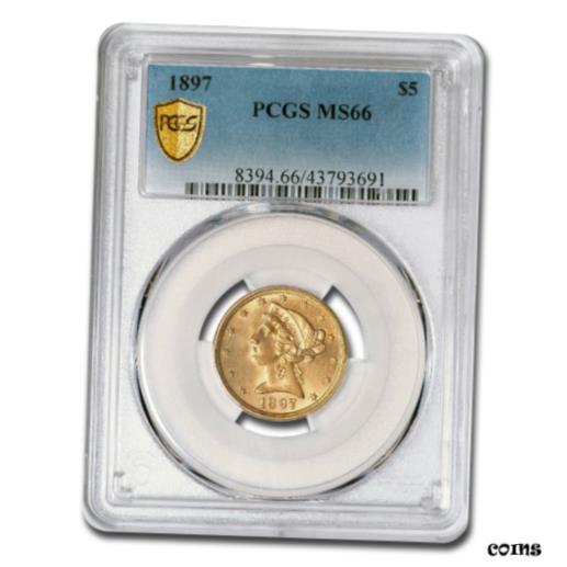 【極美品/品質保証書付】 アンティークコイン 金貨 1897 $5 Liberty Gold Half Eagle MS-66 PCGS - SKU#245116 [送料無料] #got-wr-010193-2665