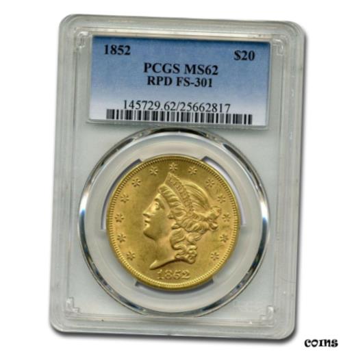 【極美品/品質保証書付】 アンティークコイン 金貨 1852 $20 Liberty Gold Double Eagle MS-62 PCGS (RPD FS-301) - SKU#246036 [送料無料] #got-wr-010193-2787