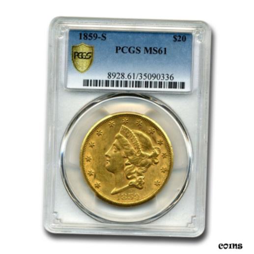 【極美品/品質保証書付】 アンティークコイン 金貨 1859-S $20 Liberty Gold Double Eagle MS-61 PCGS - SKU#214469 [送料無料] #got-wr-010193-3030