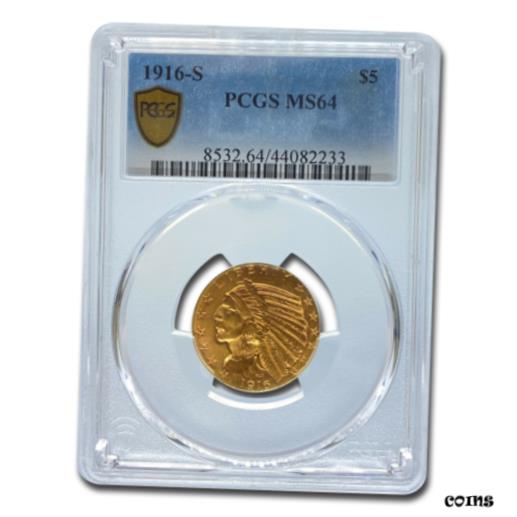 【極美品/品質保証書付】 アンティークコイン 金貨 1916-S $5 Indian Gold Half Eagle MS-64 PCGS - SKU#159251 [送料無料] #got-wr-010193-3177