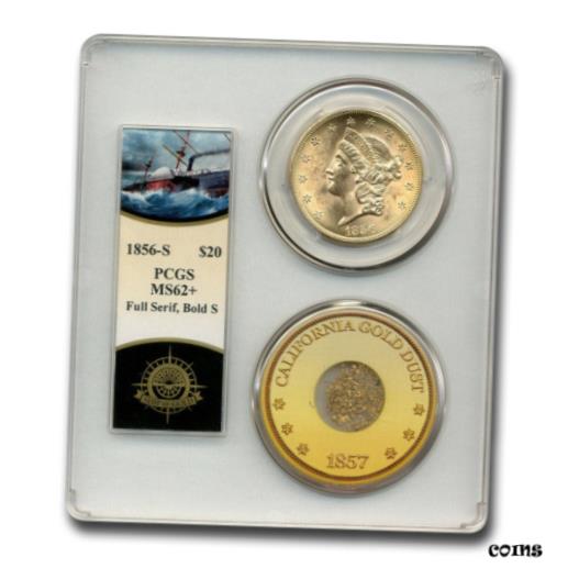 【極美品/品質保証書付】 アンティークコイン 金貨 1856-S $20 Liberty Gold Double Eagle MS-62+ PCGS (SS Cen America) - SKU#226087 [送料無料] #got-wr-010193-3316