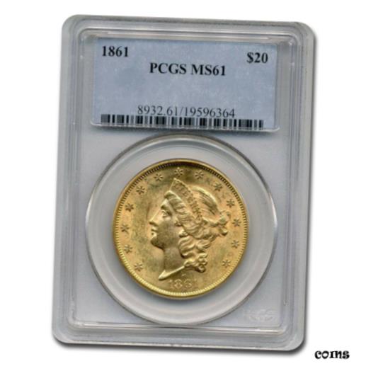 【極美品/品質保証書付】 アンティークコイン 金貨 1861 $20 Liberty Gold Double Eagle MS-61 PCGS - SKU#116067 [送料無料] #got-wr-010193-838