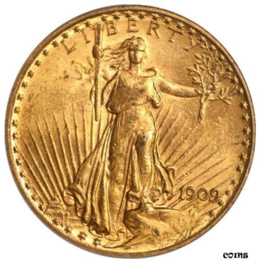 【極美品/品質保証書付】 アンティークコイン 金貨 1909/8 Overdate $20 Gold Saint Gaudens Double Eagle PCGS MS-63 Old Green Label!! [送料無料] #got-wr-010193-925