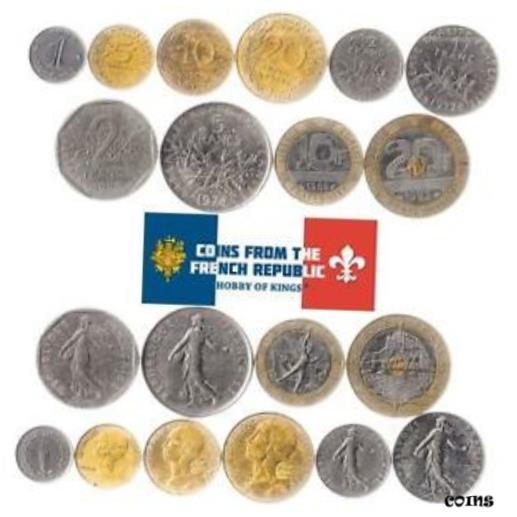  アンティークコイン コイン 金貨 銀貨  10 French Coins Set 1 5 10 20 Centimes 1/2 1 2 5 10 20 Francs 1965 - 2001