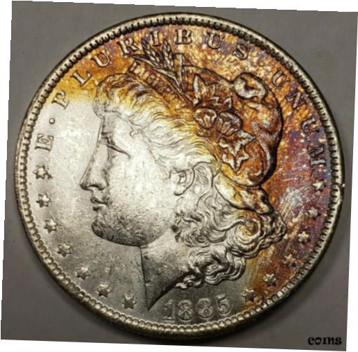 【極美品/品質保証書付】 アンティークコイン コイン 金貨 銀貨 [送料無料] 1885-O Morgan Silver Dollar - Original PQ Orange Magenta Crescent Toning - Z594