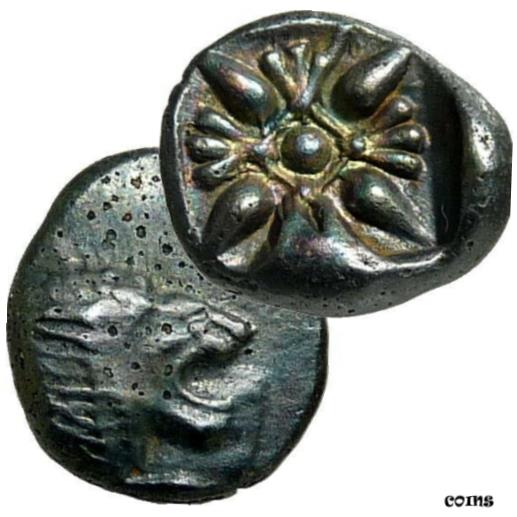  アンティークコイン コイン 金貨 銀貨  LION / Star. Miletos, Ionia. 500 BC. XF Authentic Ancient Greek Silver Coin Obol