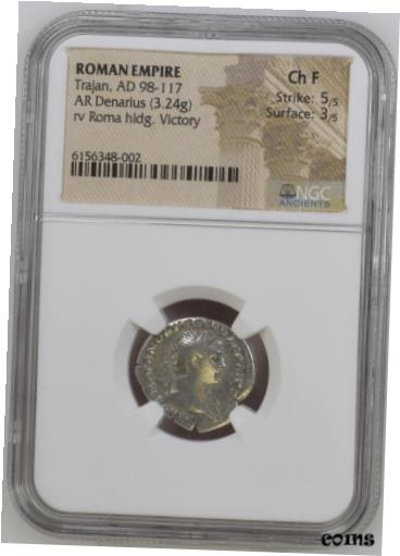 【極美品/品質保証書付】 アンティークコイン コイン 金貨 銀貨 送料無料 NGC Roman Silver Denarius, Emperor TRAJAN, Roma, 98 - 117 AD, Graded CHOICE FINE