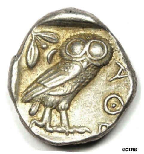  アンティークコイン コイン 金貨 銀貨  Attica Athens Greece Athena Owl AR Silver Tetradrachm Coin 454-404 BC - Good VF