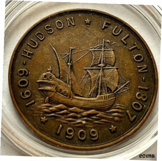 【極美品/品質保証書付】 アンティークコイン コイン 金貨 銀貨 [送料無料] 1909 USA United States 300 YR Hudson Fulton SHIPS --So Called Dollar