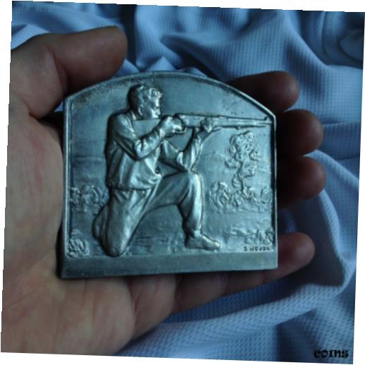楽天金銀プラチナ　ワールドリソース【極美品/品質保証書付】 アンティークコイン コイン 金貨 銀貨 [送料無料] WW Silver Statue Medal Plaque Warrior Army Gun Soldier Hunt Sport Shooting Award