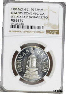 1904 セントルイス万国博覧会ジェムシティストーブメダル - MS64 PL NGC - トークン記念品1904 St Louis World's Fair Gem City Stove Medal - MS64 PL NGC - Token Souvenir